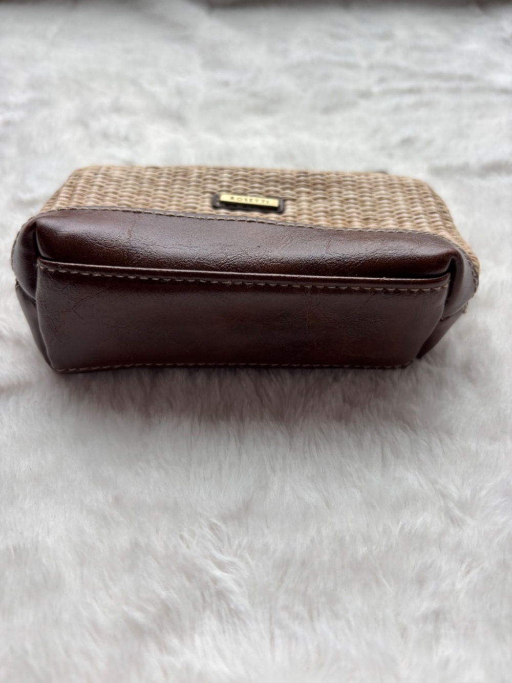 Rosetti Woven Straw & Brown Faux Leather Mini Pouch Coin Purse - Picture 7 of 10